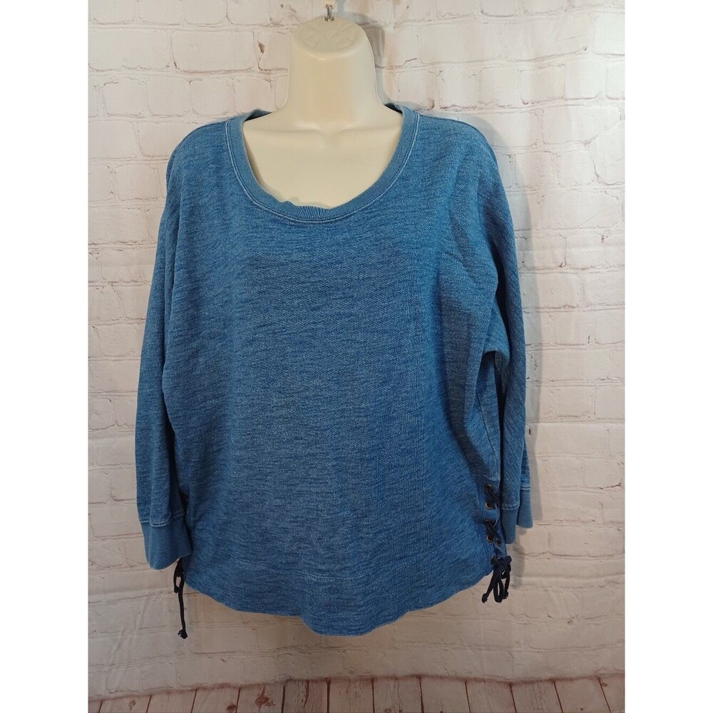 J.Crew Blue Lace-Up Side Sweatshirt Top XL 100% Cotton 3/4 Sleeve Casual